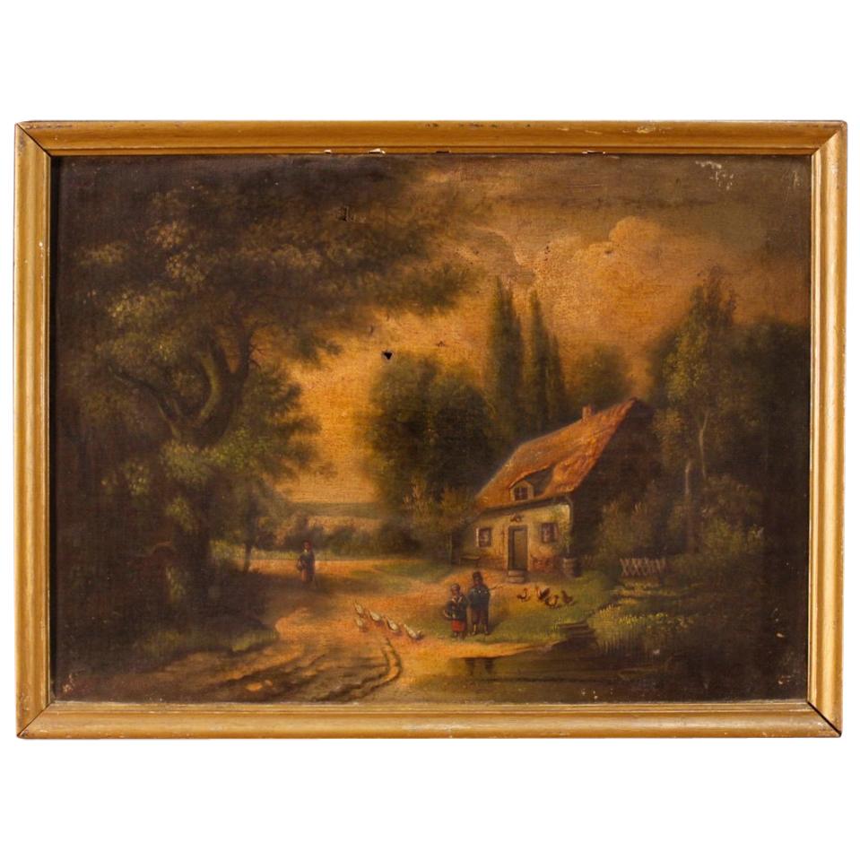 19th Century Oil on Canvas Spanish Signed Landscape Painting, 1880