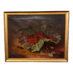 19th Century Oil on Canvas Still Life of Cherries