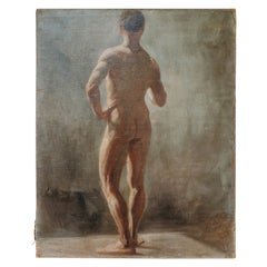 Óleo sobre lienzo del siglo XIX, estudio de un desnudo masculino ...