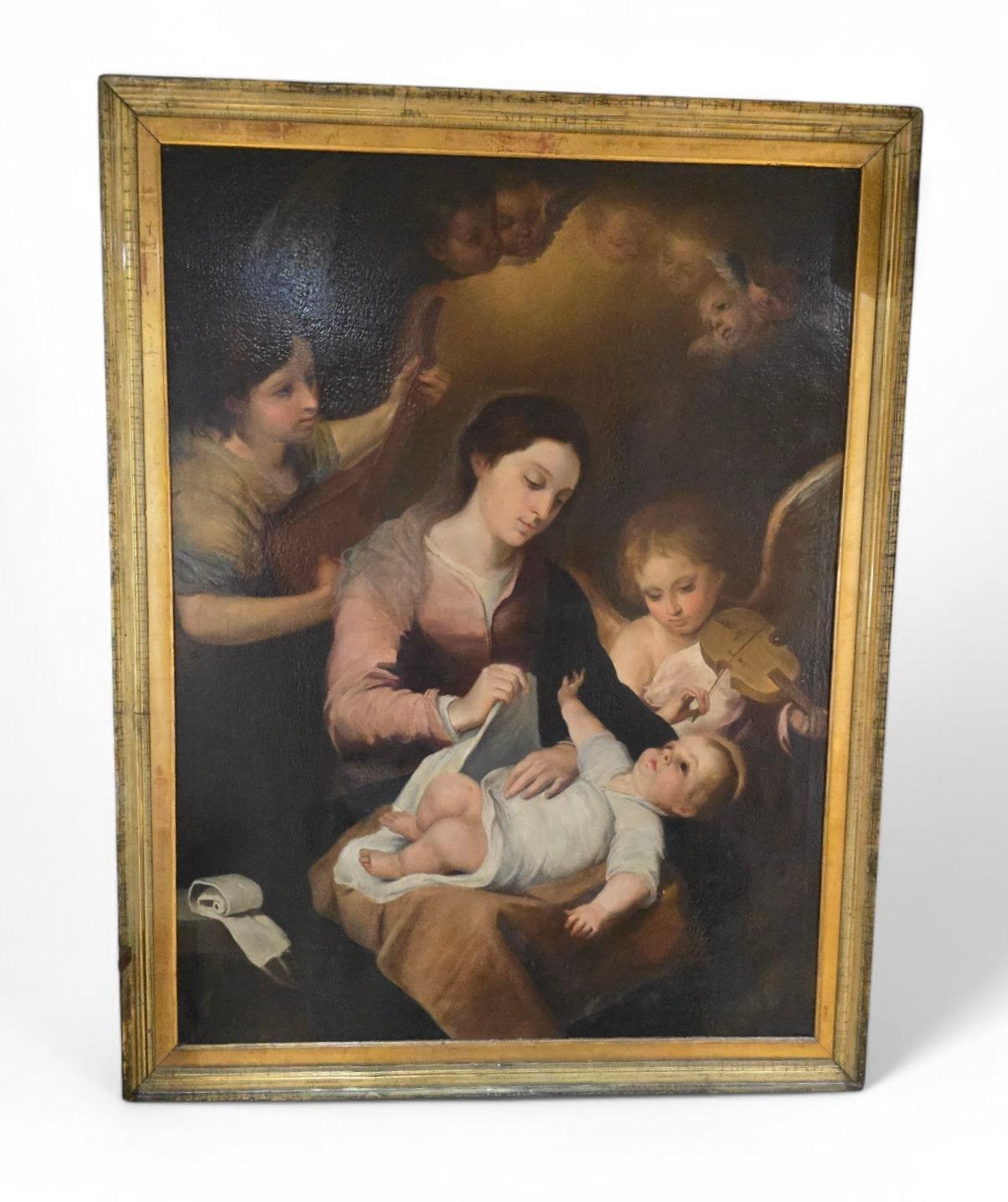 Huile sur toile du XIXe siècle - La Nativité de Jésus en vente 6