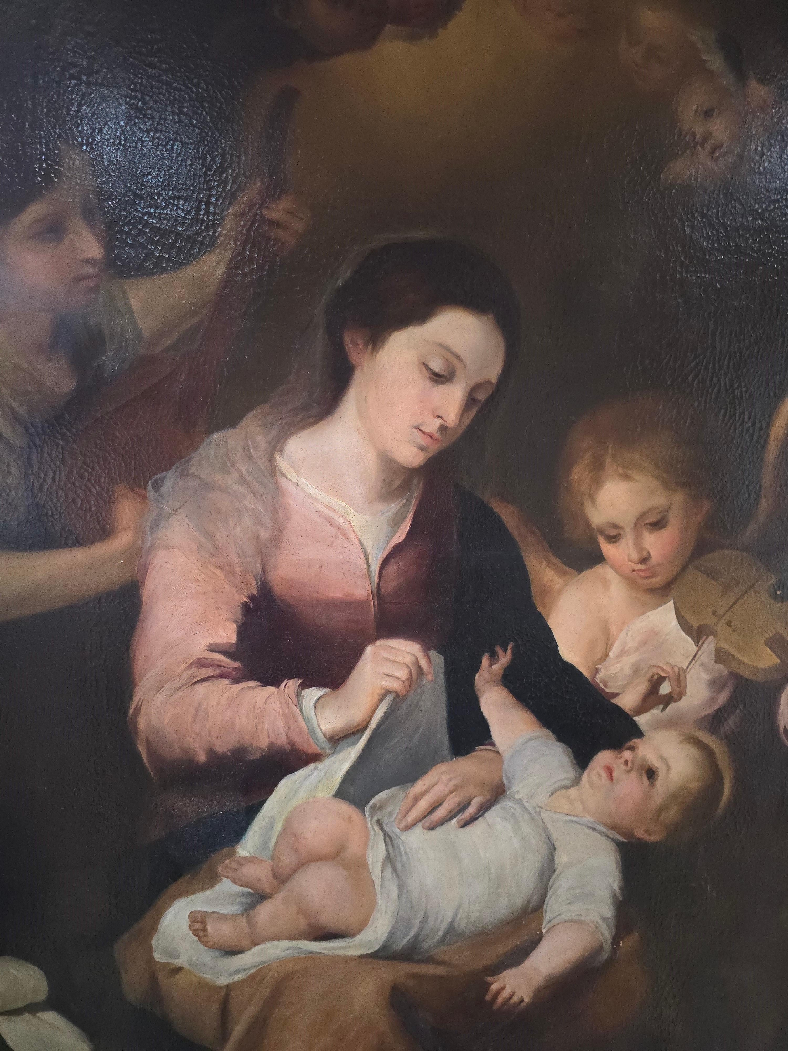 Huile sur toile du XIXe siècle - La Nativité de Jésus Bon état - En vente à Madrid, ES
