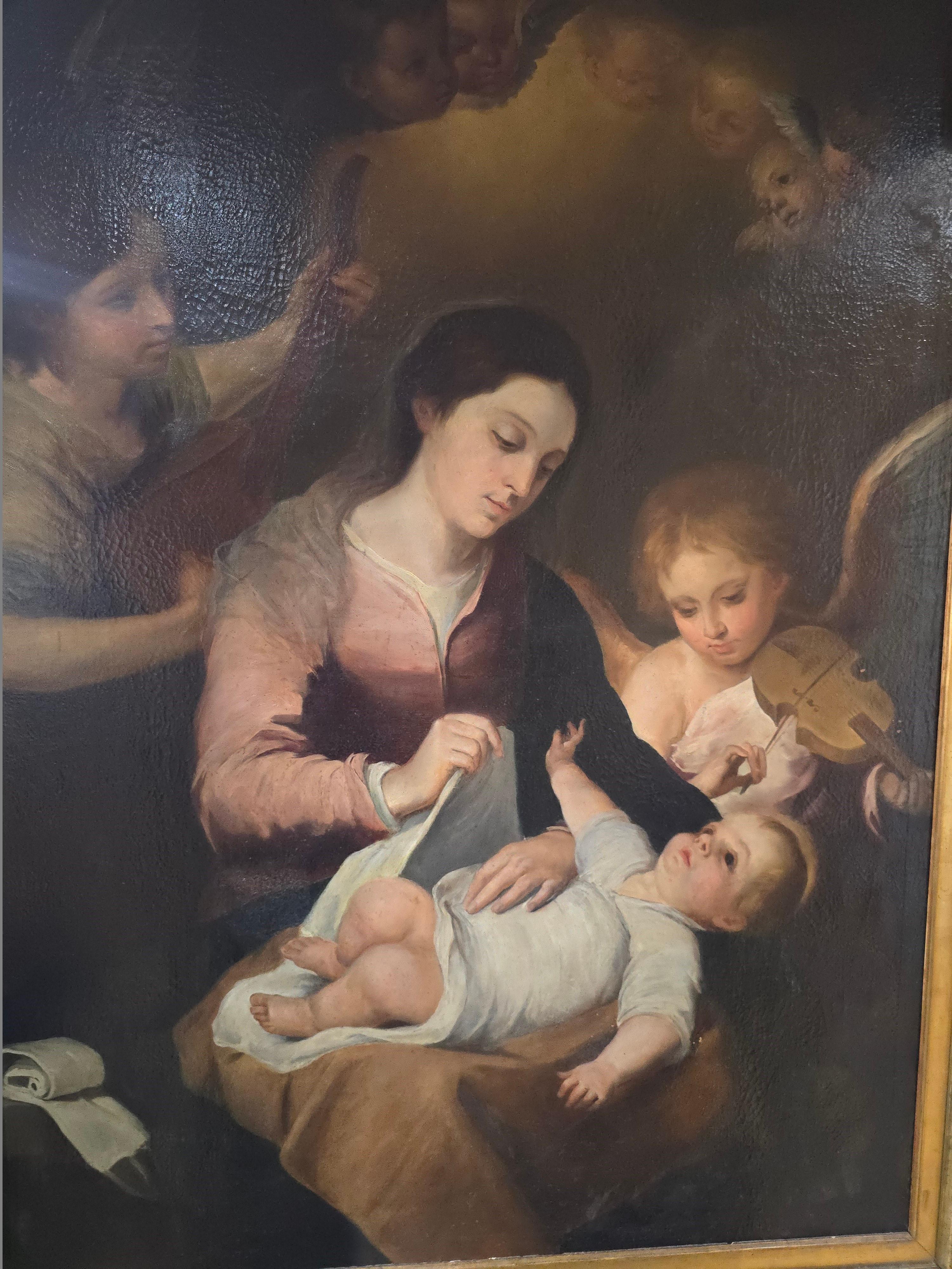 Fin du XIXe siècle Huile sur toile du XIXe siècle - La Nativité de Jésus en vente