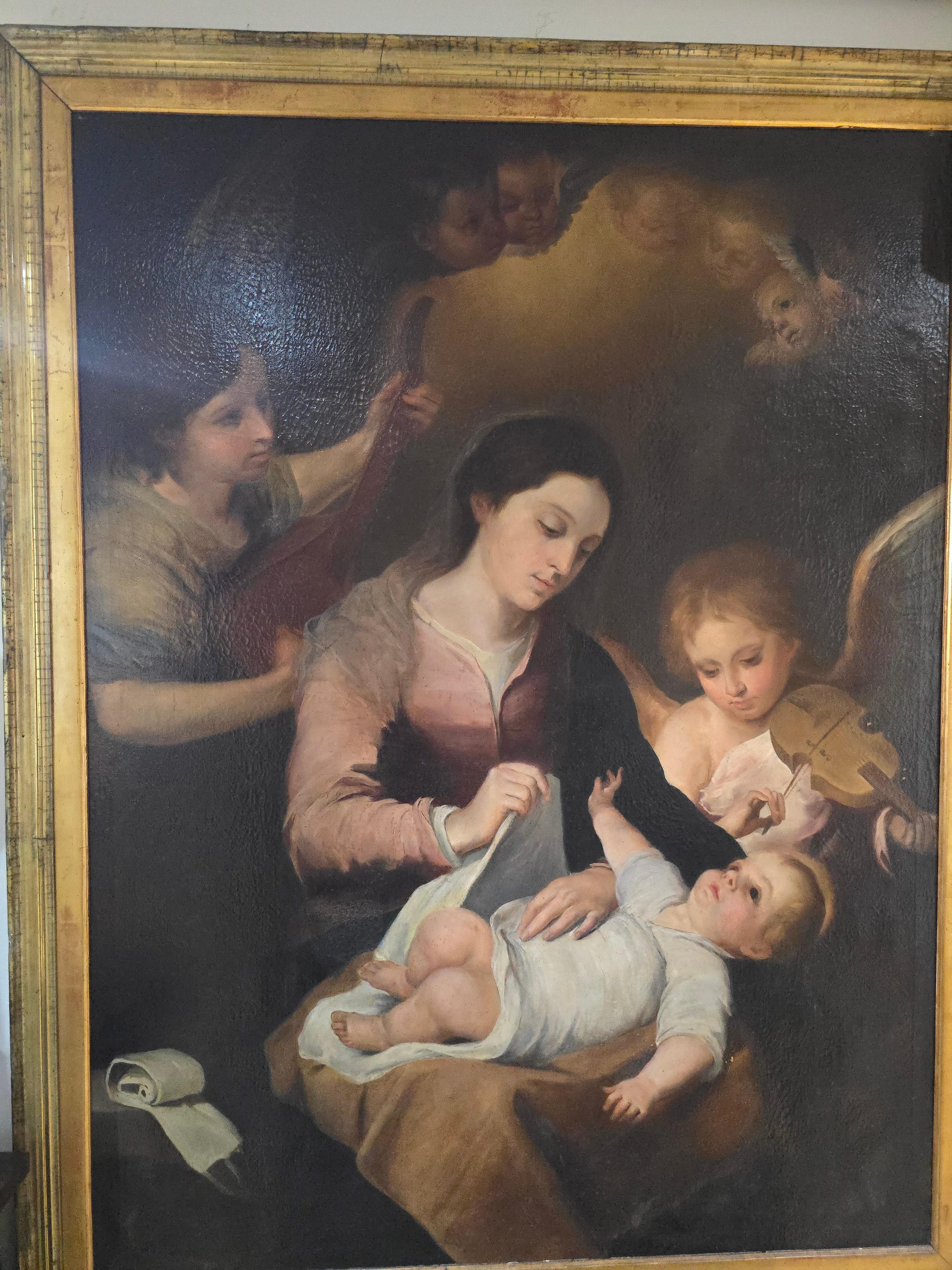 Fruitiers Huile sur toile du XIXe siècle - La Nativité de Jésus en vente