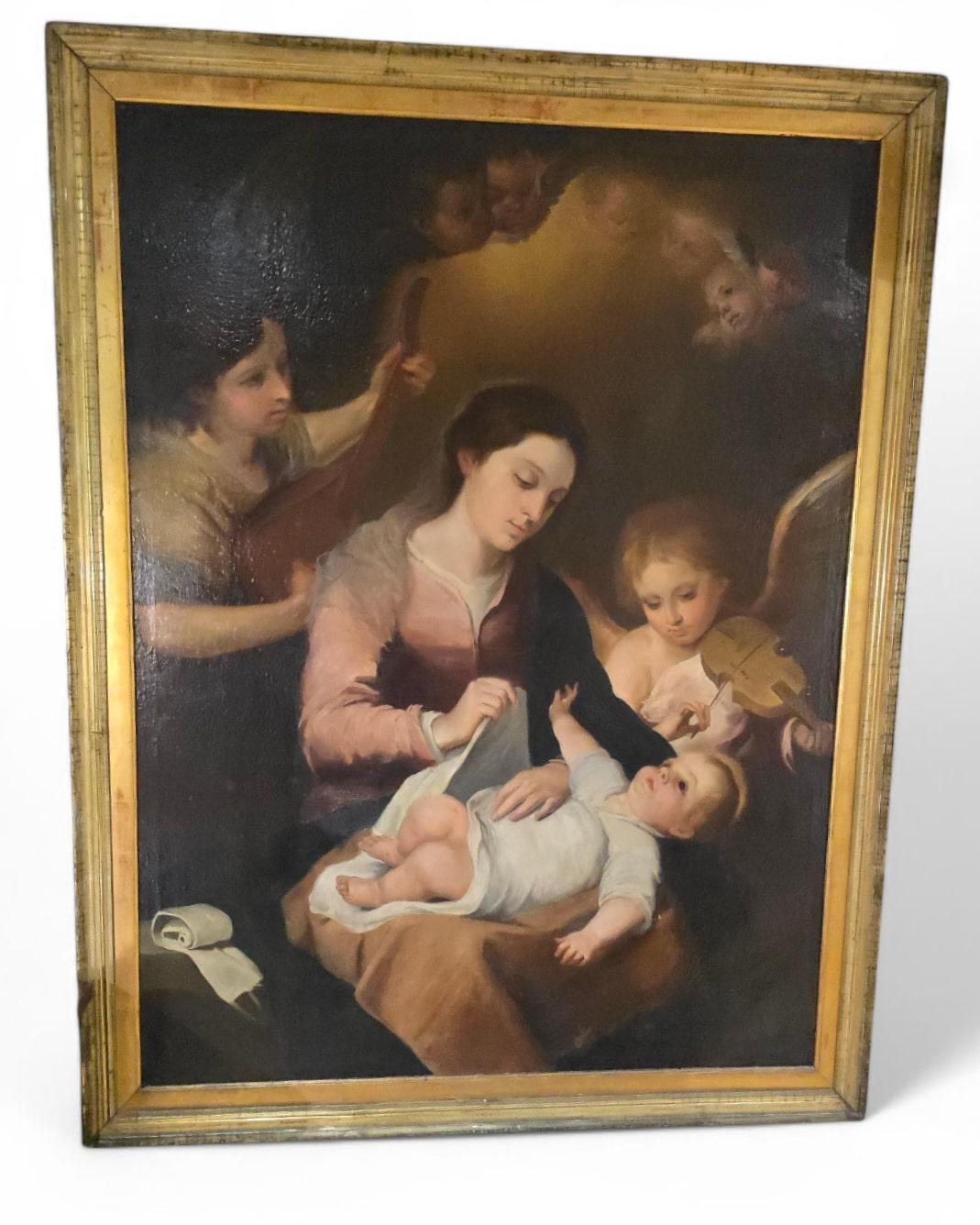 Huile sur toile du XIXe siècle - La Nativité de Jésus en vente 4
