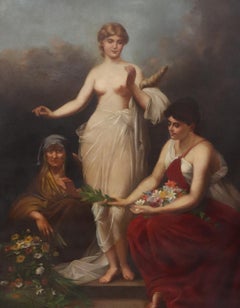 19th-Century Oil on Canvas, The Three Fates, After P. Thumann, Germany.