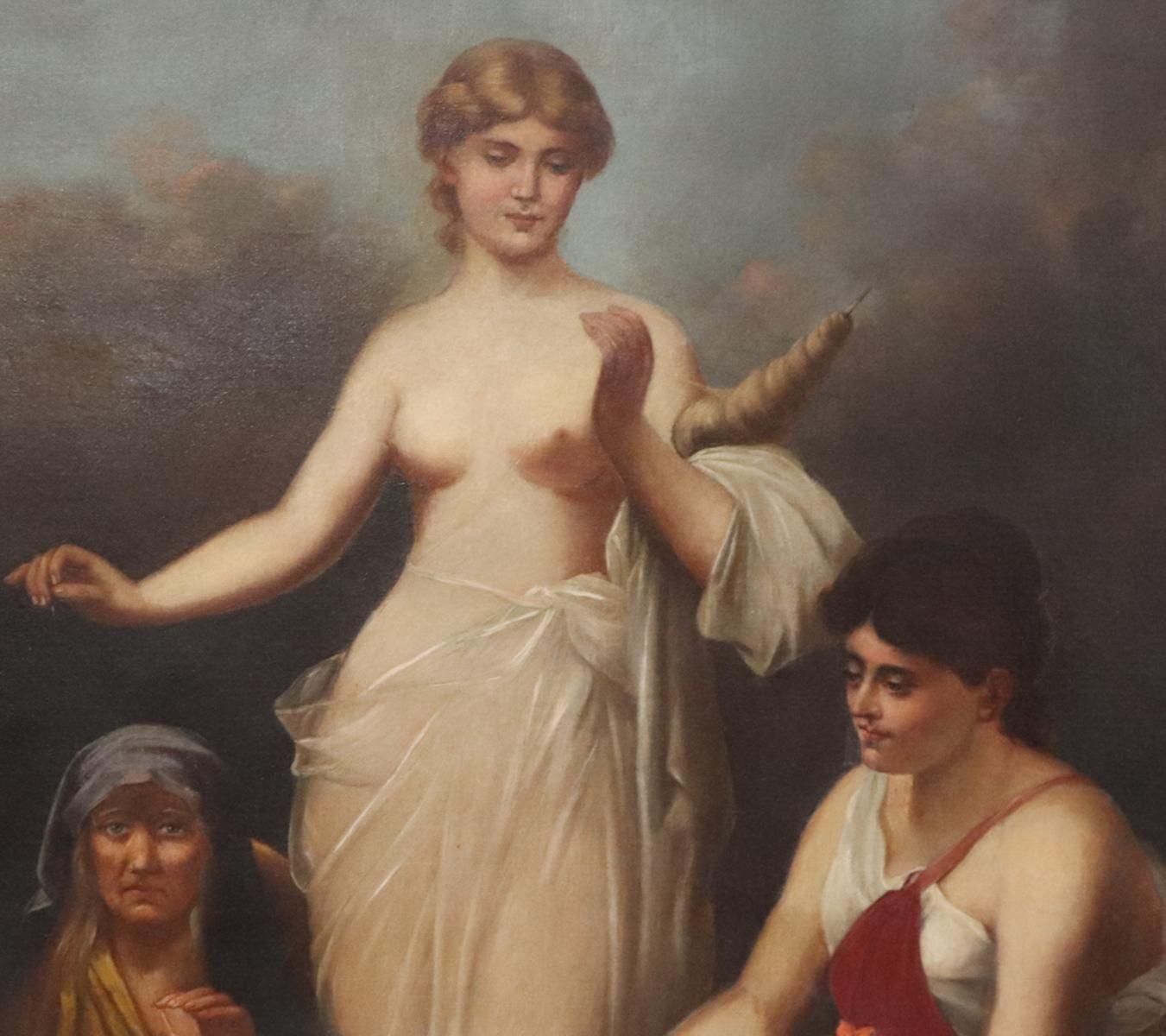 19th-Century Oil on Canvas, The Three Fates, After P. Thumann, Germany. (Deutsch) im Angebot