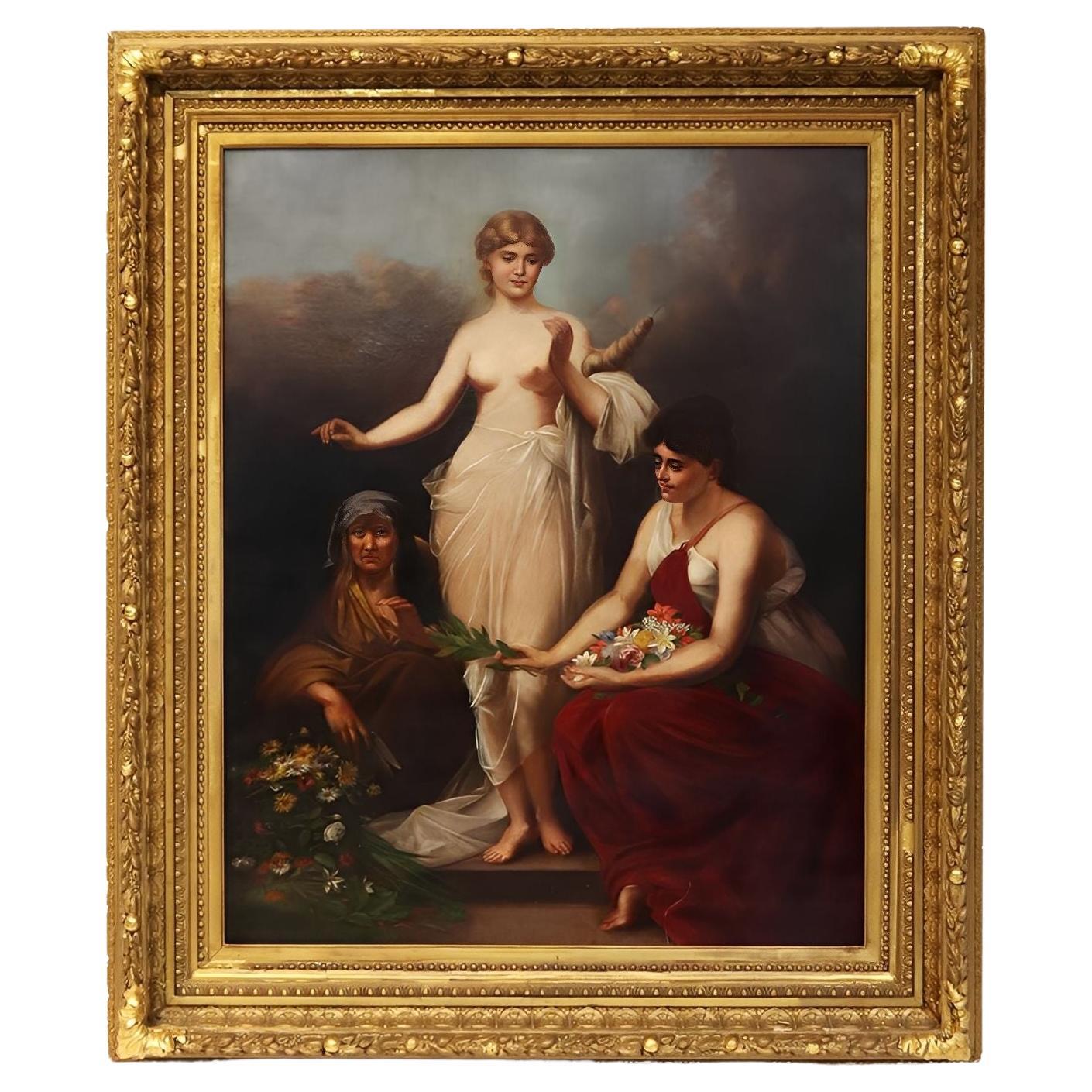 19th-Century Oil on Canvas, The Three Fates, After P. Thumann, Germany.