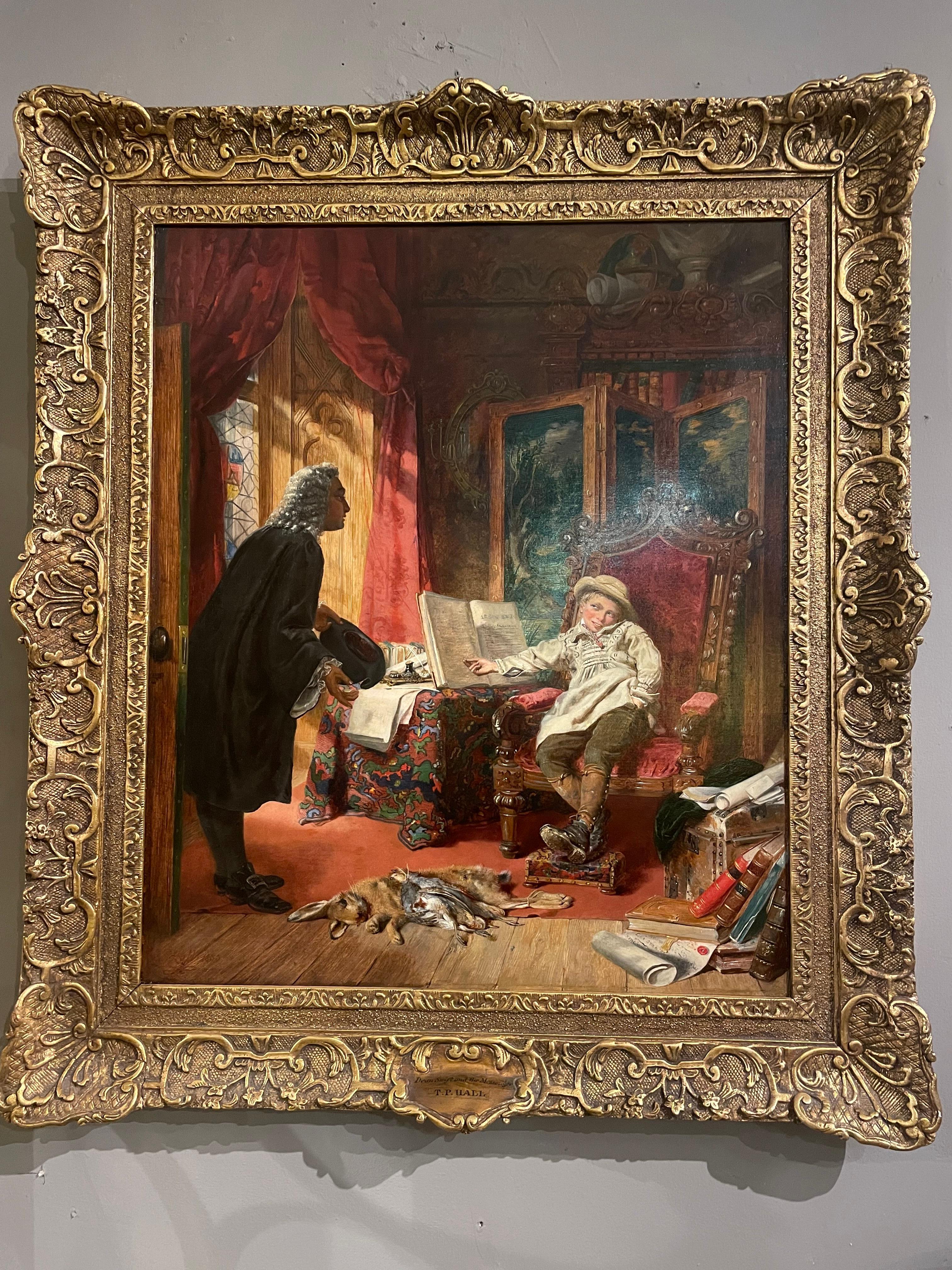 English 19th Century Oil On Canvas Titled ‘Dean Swift & The Young Merchant’ By T.P. Hall For Sale
