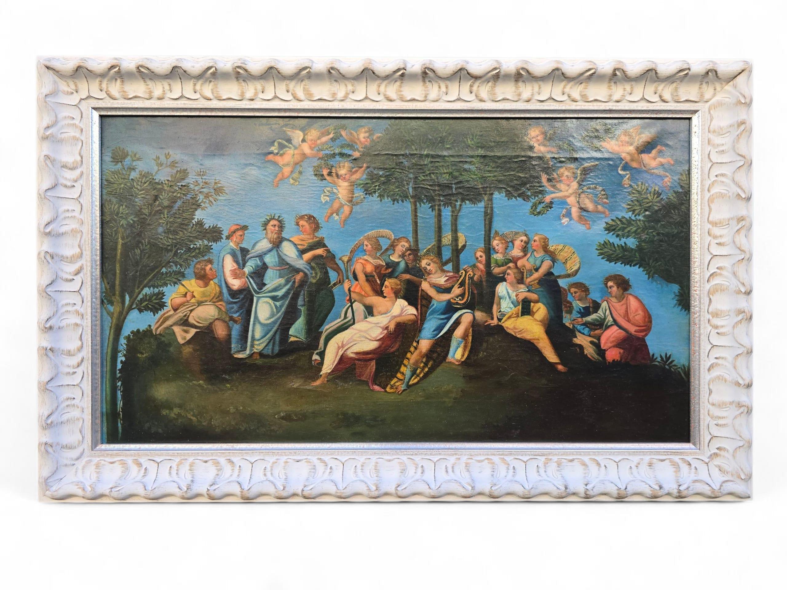 Fin du XIXe siècle Huile sur toile du XIXe siècle représentant une scène de bacchanale grecque classique en vente