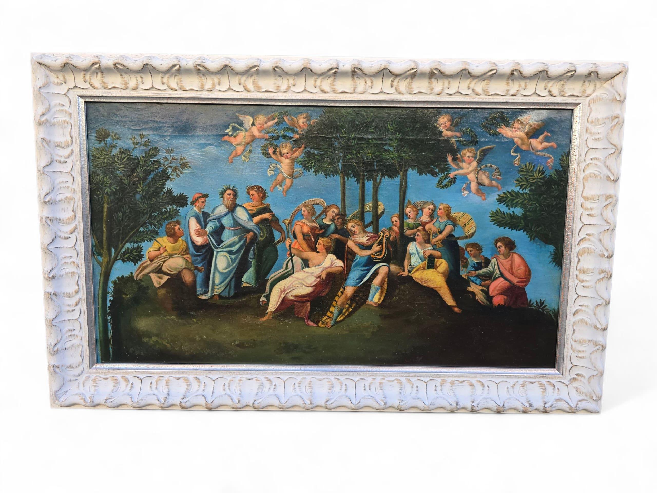 Fruitiers Huile sur toile du XIXe siècle représentant une scène de bacchanale grecque classique en vente