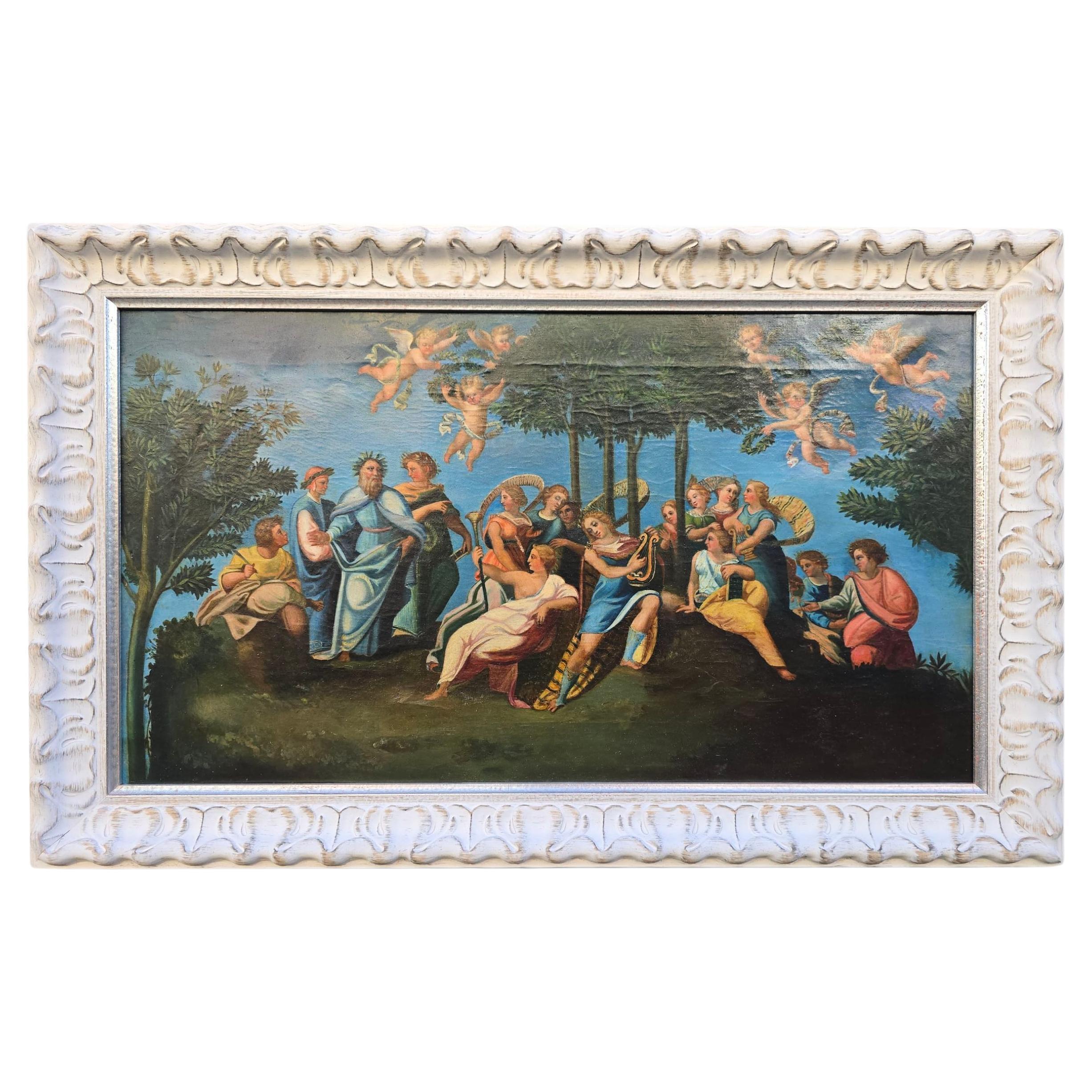 Huile sur toile du XIXe siècle représentant une scène de bacchanale grecque classique en vente