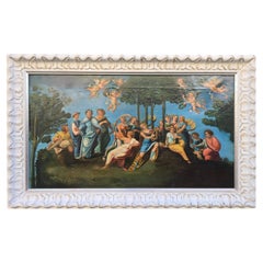 Olio su tela del XIX secolo con scena classica di baccanale greco