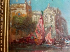 Peinture à l'huile sur carton du XIXe siècle "Venise" par Paul Ortiou