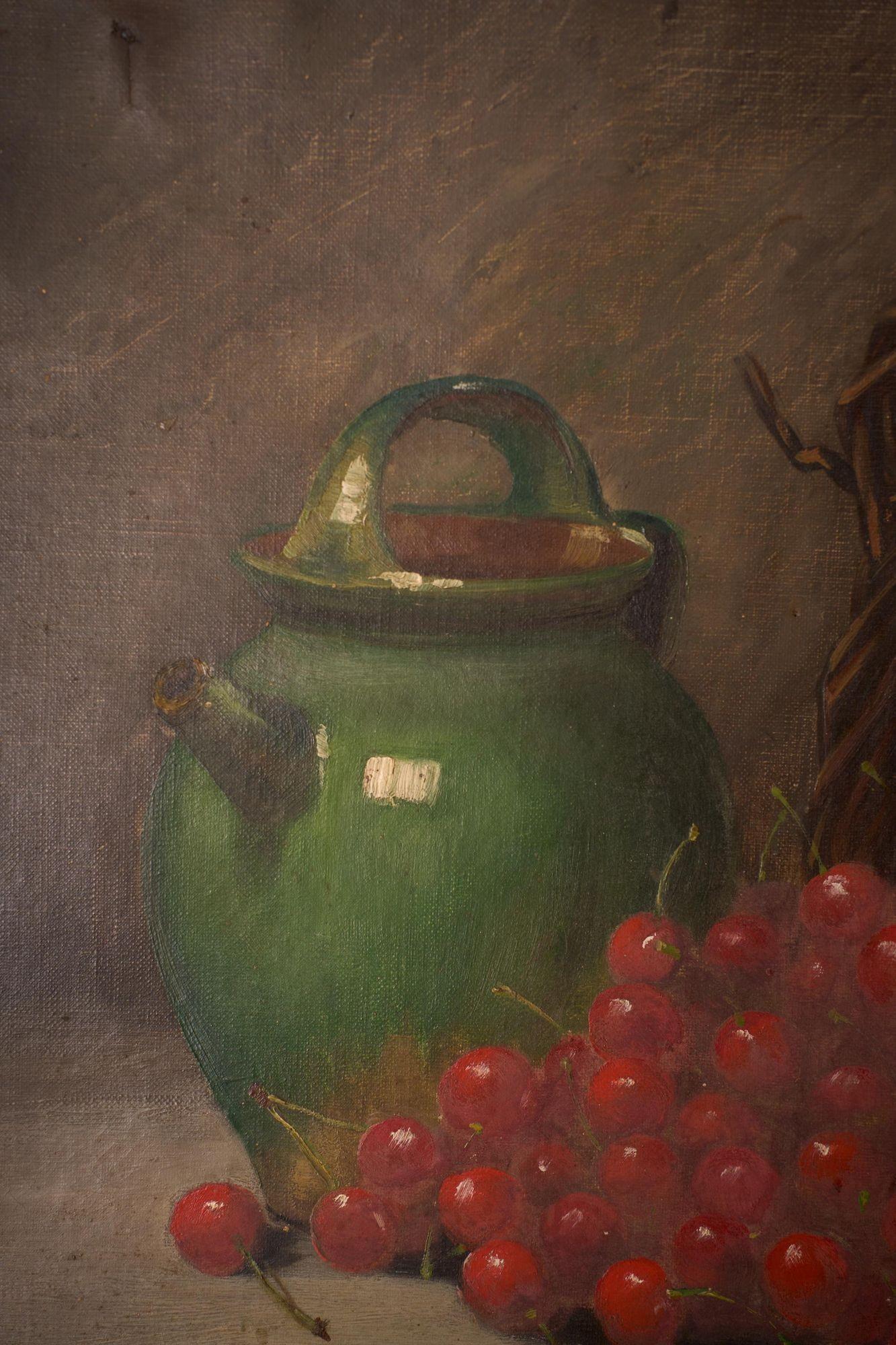 19th Century 19th century Oil on cavas painting of a confit pot For Sale