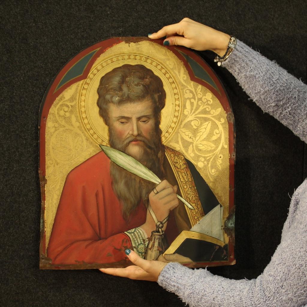 19th Century Oil on Copper Antique Religious Italian Painting Saint Matthew 9
