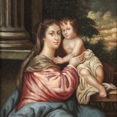 19th Century Oil on Copper Italian Antique Religious Painting Virgin with Child
