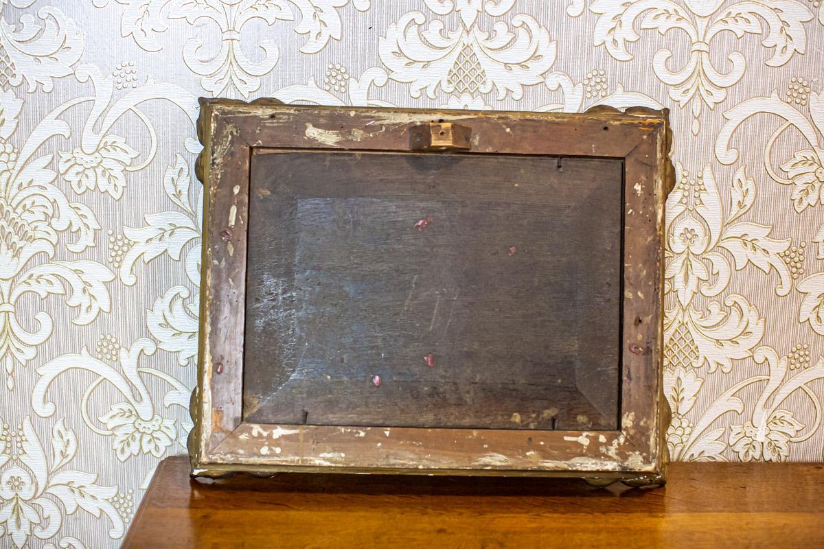 19th-Century Oil on Hardboard Depicting Nature in Gold Frame For Sale 4