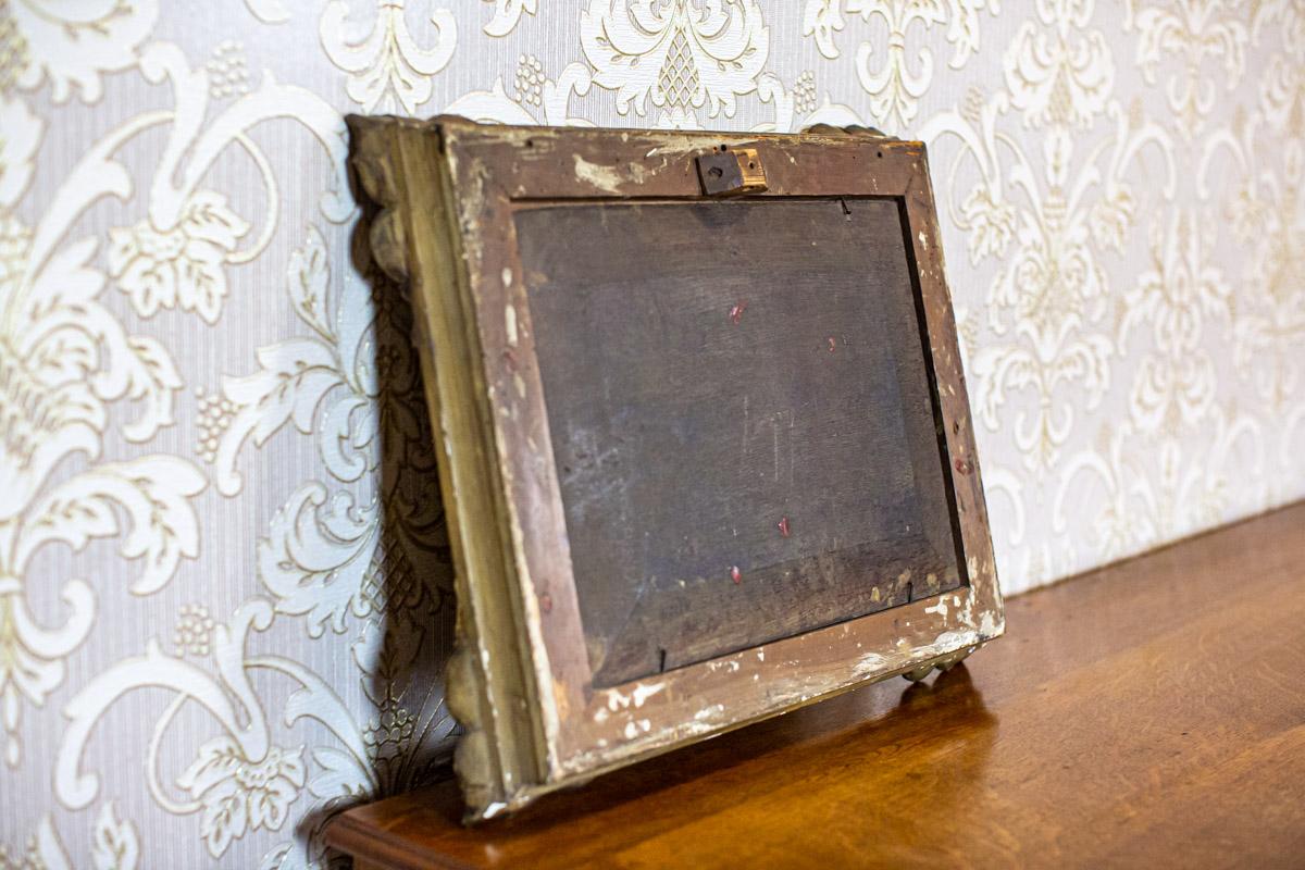 19th-Century Oil on Hardboard Depicting Nature in Gold Frame For Sale 5