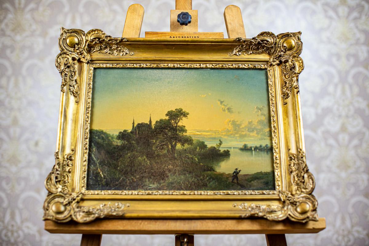 19th-Century Oil on Hardboard Depicting Nature in Gold Frame For Sale 2