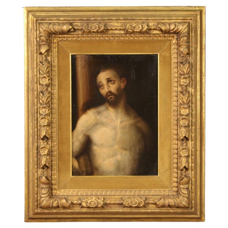 19th Century Oil on Panel English Religious Painting Christ at the