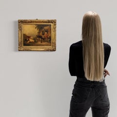 19th-Century Oil on Panel, English, Signed "Armstead," Genre Scene Painting, 1866