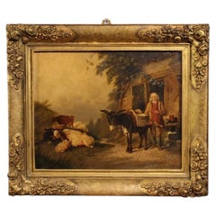 19th-Century Oil on Panel, English, Signed "Armstead," Genre Scene Painting, 1866