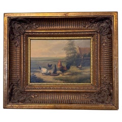 19th Century Oil on Panel "Feeding Time"