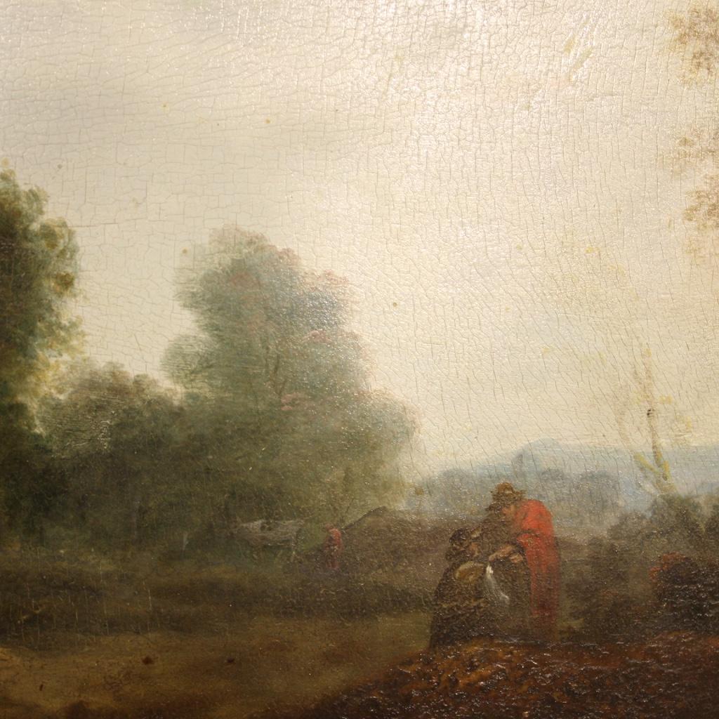 19th Century Oil on Panel Flemish Painting Landscape with Characters, 1870 6