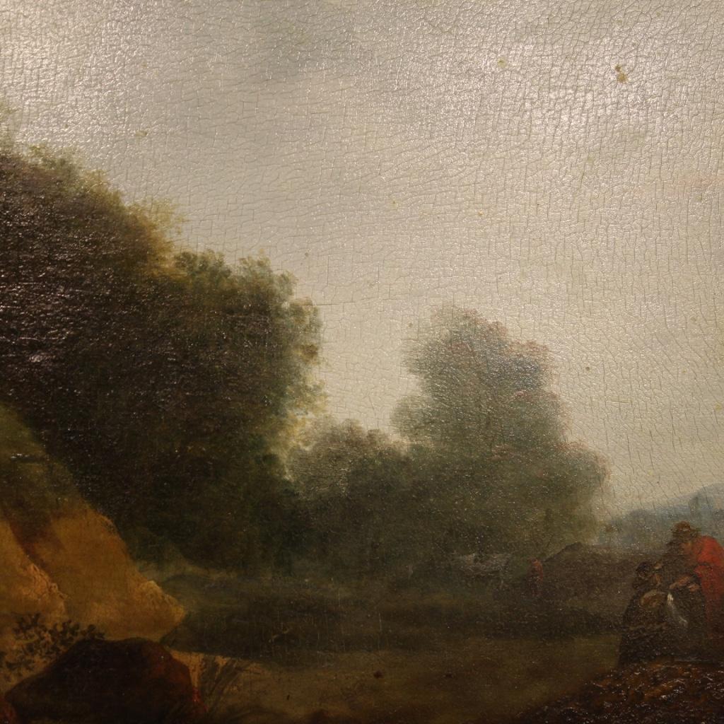 19th Century Oil on Panel Flemish Painting Landscape with Characters, 1870 4