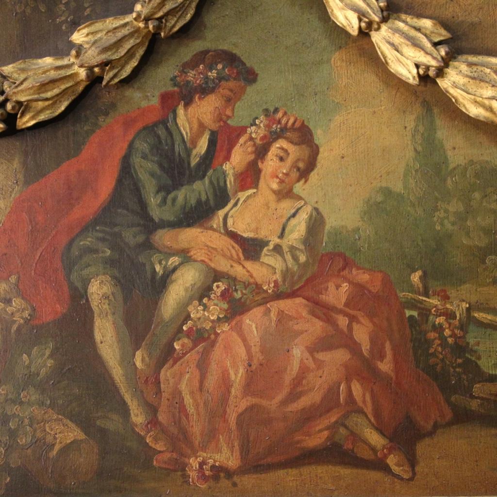 Painted 19th Century Oil on Panel French Trumeau Louis XVI Style, Mirror with Painting