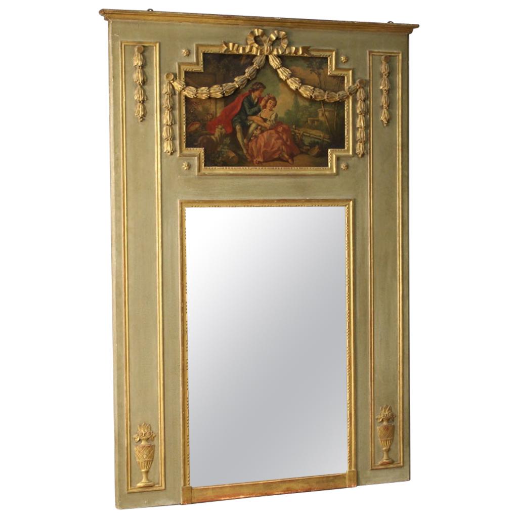 19th Century Oil on Panel French Trumeau Louis XVI Style, Mirror with Painting