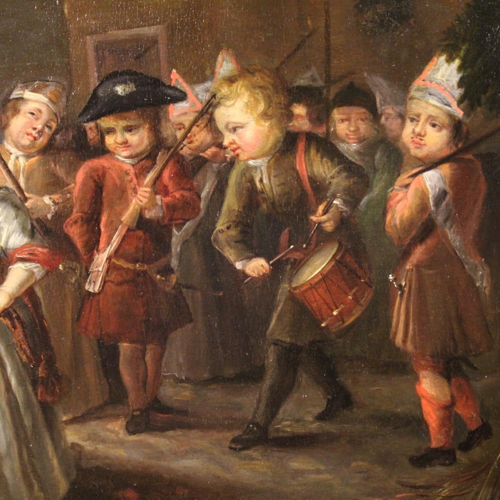 19th Century Oil on Panel German Painting Popular Scene Games of Children, 1850 3