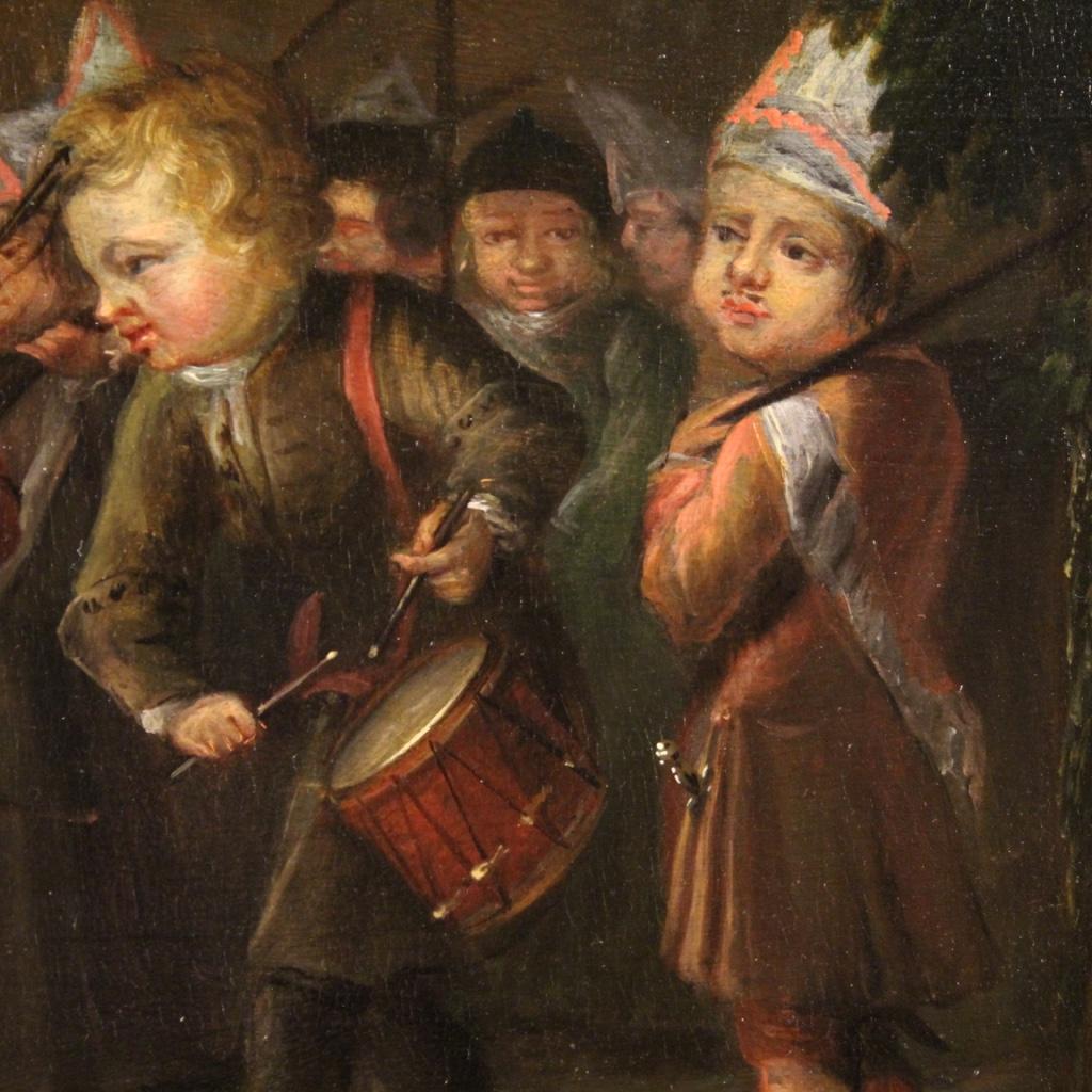 19th Century Oil on Panel German Painting Popular Scene Games of Children, 1850 4