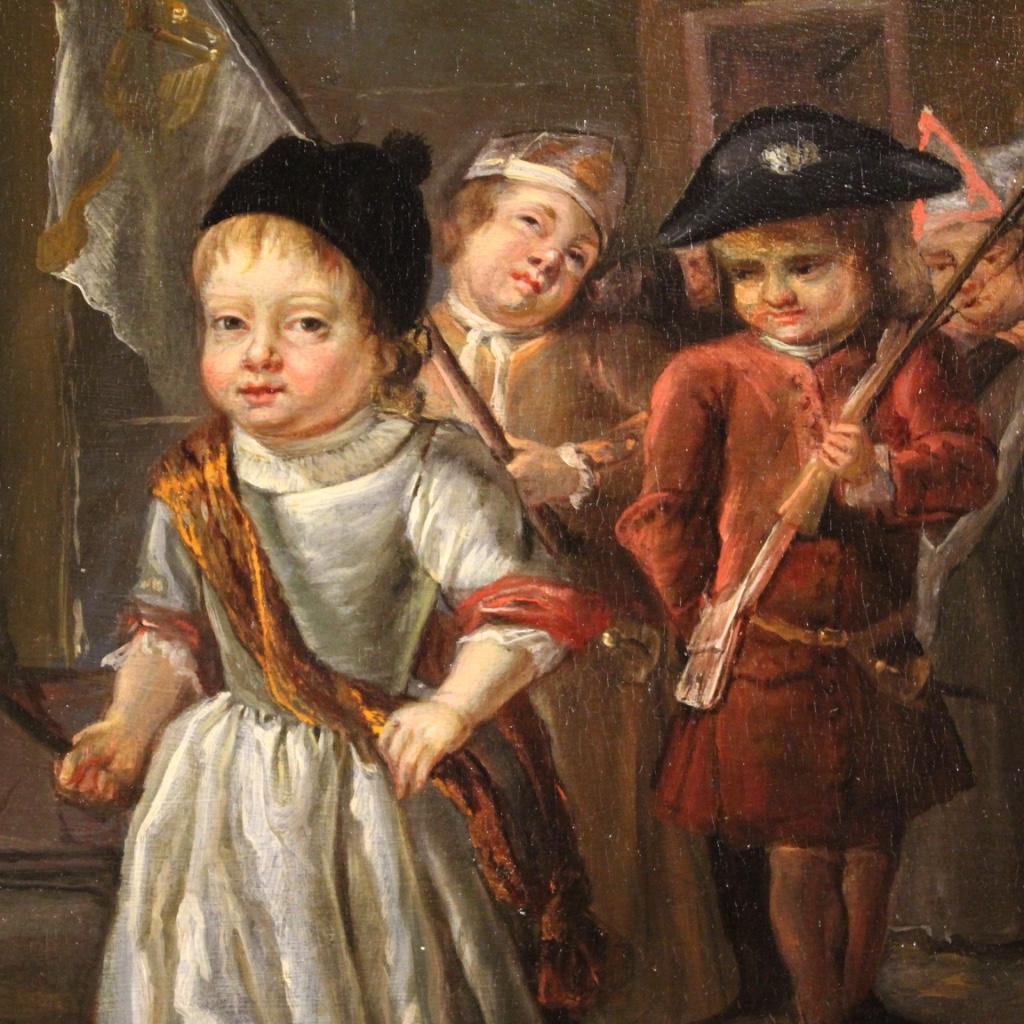 19th Century Oil on Panel German Painting Popular Scene Games of Children, 1850 5