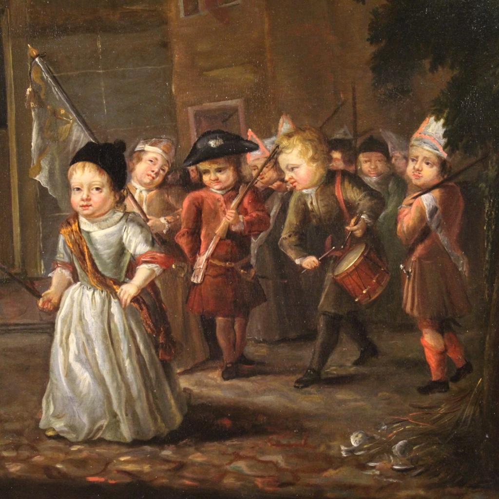 19th Century Oil on Panel German Painting Popular Scene Games of Children, 1850 In Good Condition In Vicoforte, Piedmont