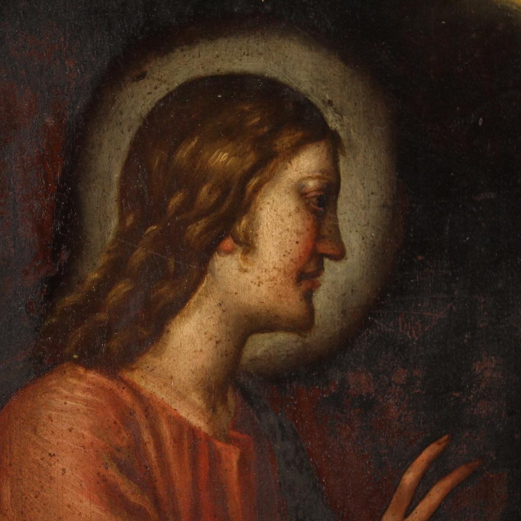 19th Century Oil on Panel Italian Antique Religious Painting Death of Joseph 1