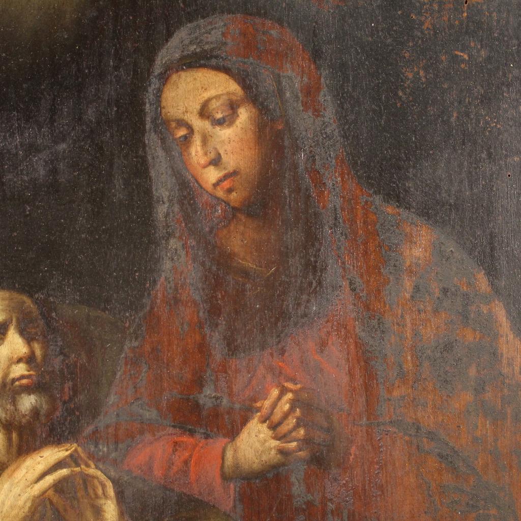 19th Century Oil on Panel Italian Antique Religious Painting Death of Joseph 3