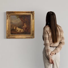 19th-Century Oil-on-Panel Italian Bucolic Landscape Painting, 1830