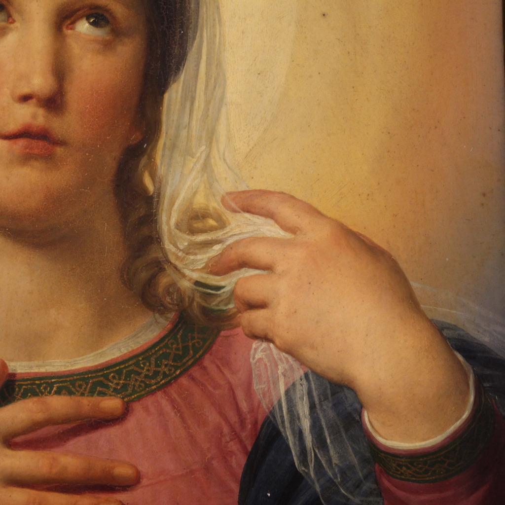 siglo XIX Óleo sobre tabla Pintura italiana Virgen María en contemplación, 1830 en venta 5