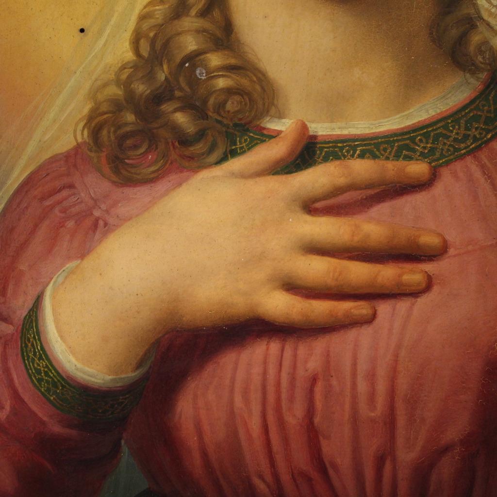 siglo XIX Óleo sobre tabla Pintura italiana Virgen María en contemplación, 1830 en venta 7