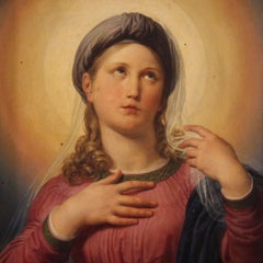 19th Century Oil on Panel Italian Painting Virgin Mary in Contemplation, 1830