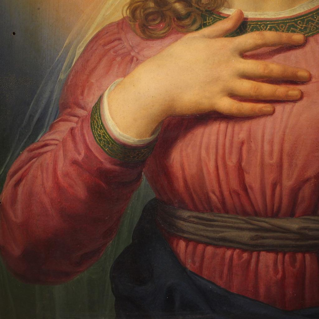 siglo XIX Óleo sobre tabla Pintura italiana Virgen María en contemplación, 1830 en venta 2