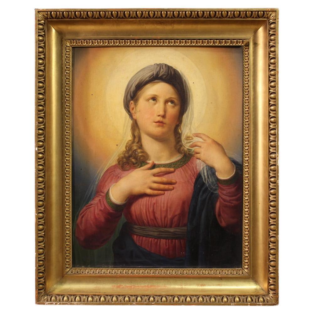 siglo XIX Óleo sobre tabla Pintura italiana Virgen María en contemplación, 1830 en venta