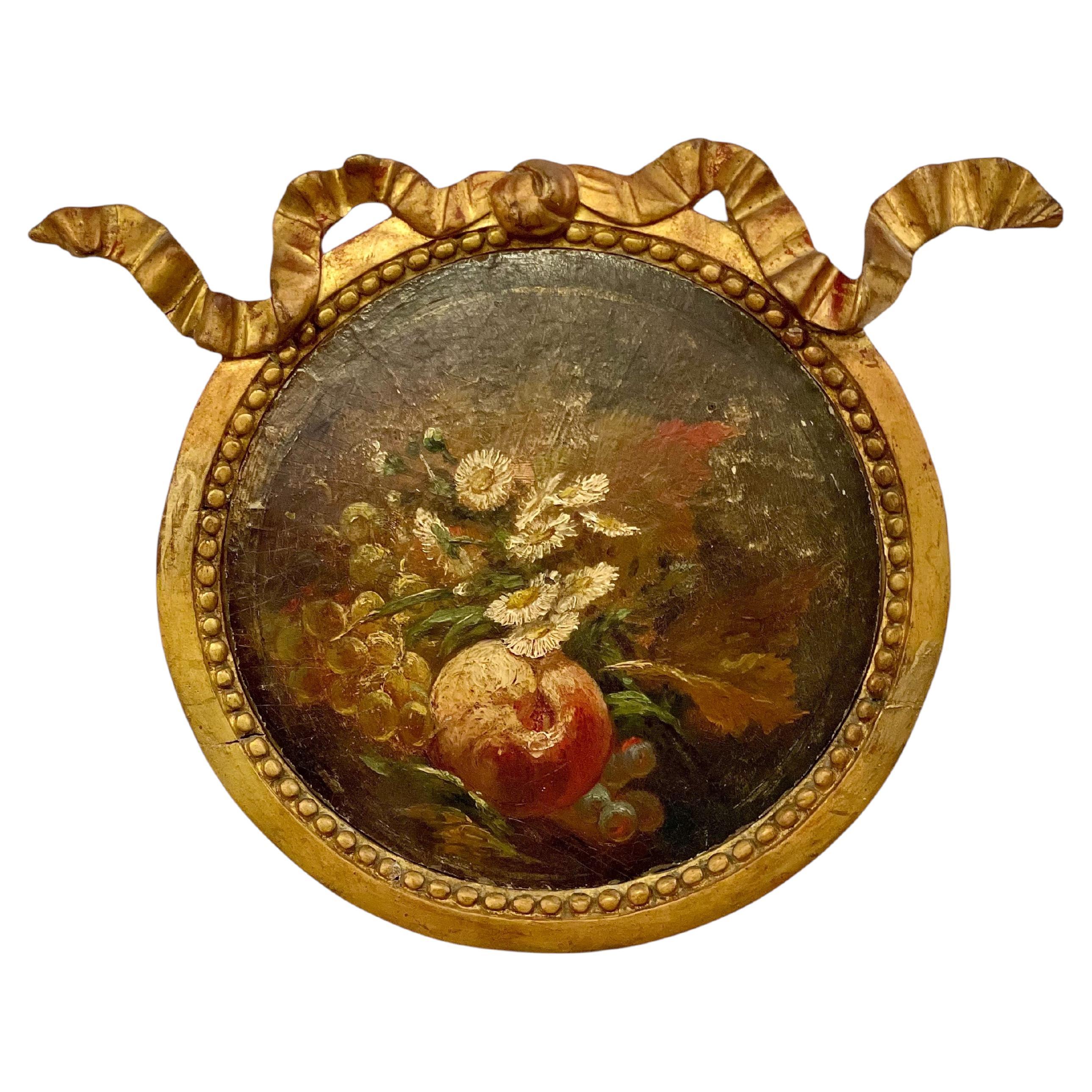 19th Century Oil on Panel Medallion with Gilded Frame