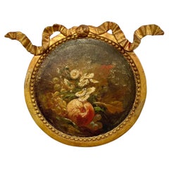 19th Century Oil on Panel Medallion with Gilded Frame