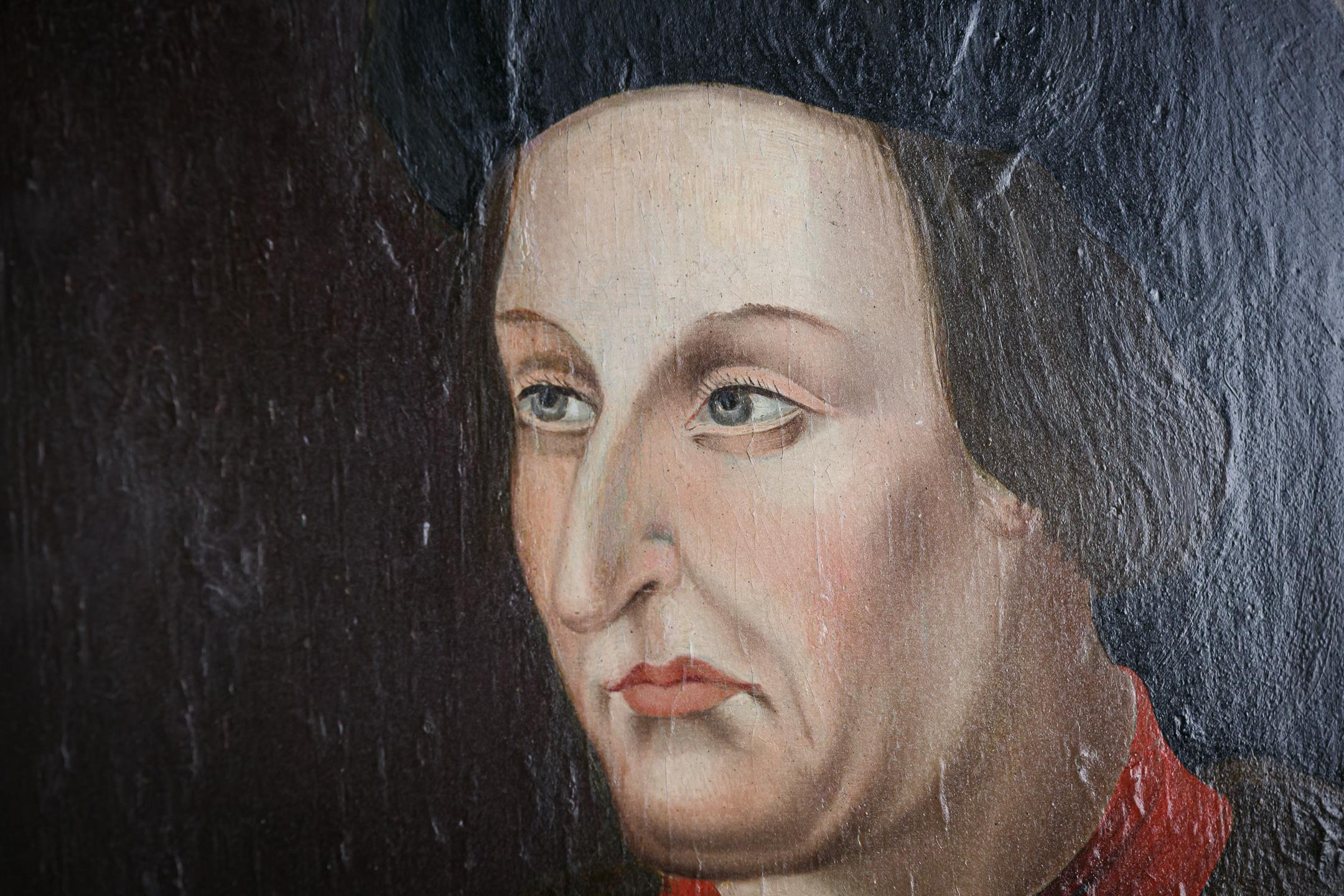 Painted 19th Century Oil on Panel Of Charles V King of France