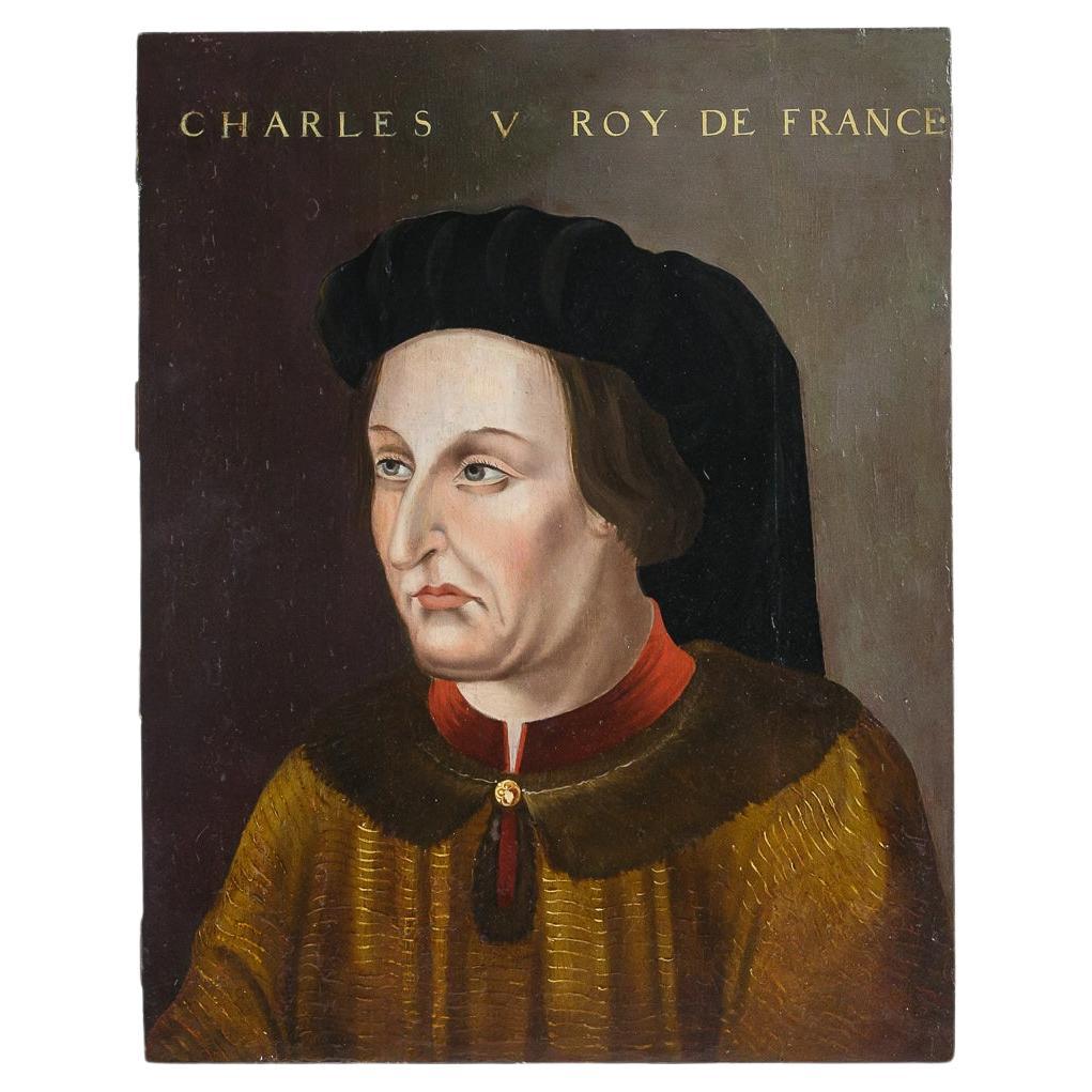 19th Century Oil on Panel Of Charles V King of France For Sale