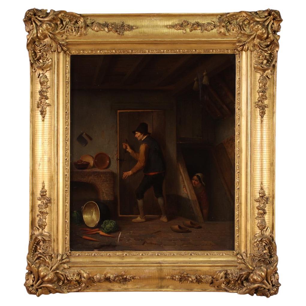 19th Century Oil on Panel Signed Venneman Flemish Interior Scene Painting, 1860