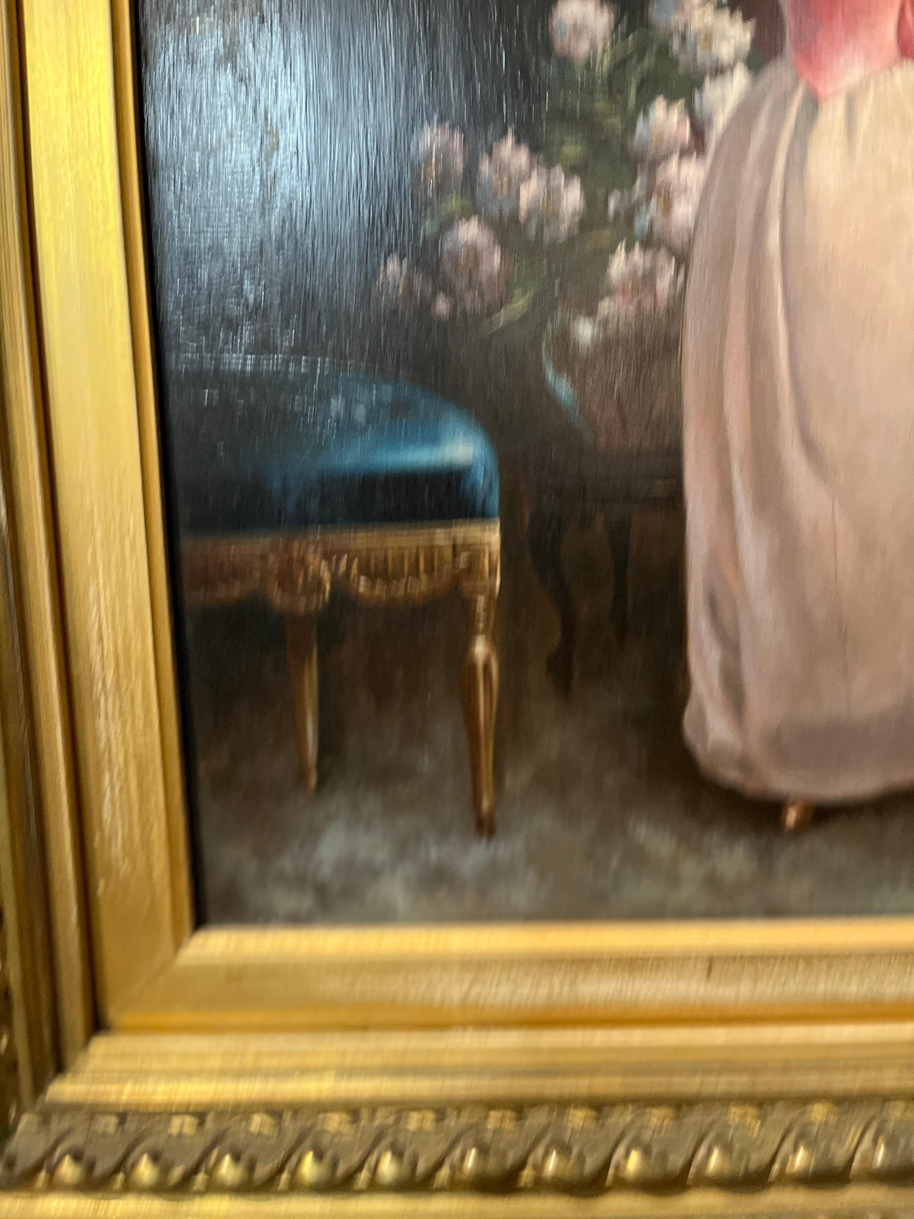19th Century Oil on Panel Woman Admiring a Ring By F.R. Alison
Gorgeous painting purchased in France. In great shape considering age, does not need any major cleaning or restoration.
See detailed photos