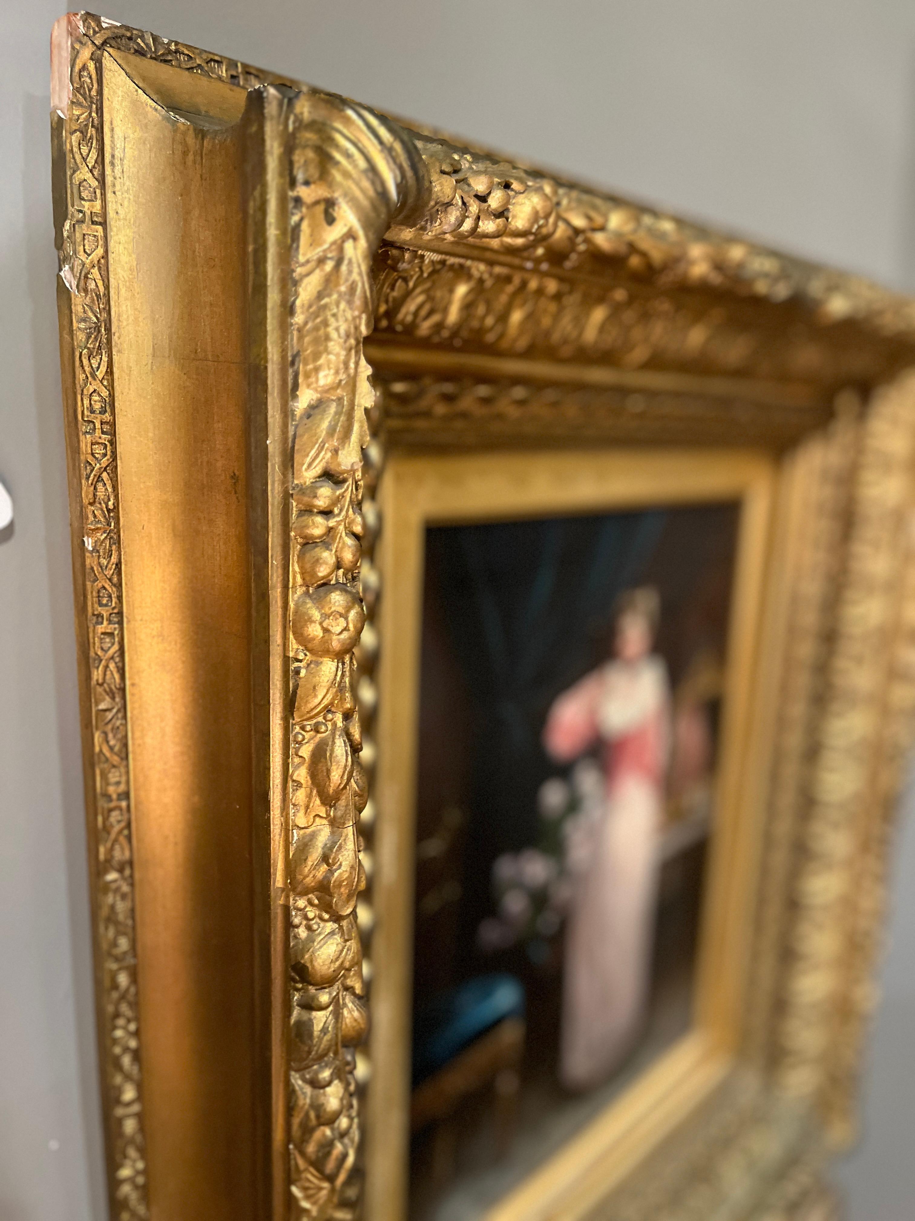 French 19th Century Oil on Panel Woman Admiring a Ring By F.R. Alison For Sale